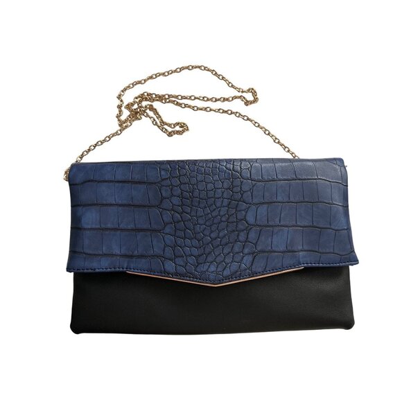 Urban Expression Envelope Bag Blue Black Croc Leather Gold Chain Flap Close - Picture 8 of 8